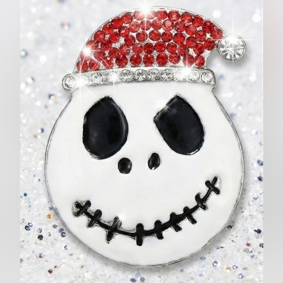 Silver Plated Crystal Jack Skellington Santa Hat Necklace/Brooch - Picture 6 of 16